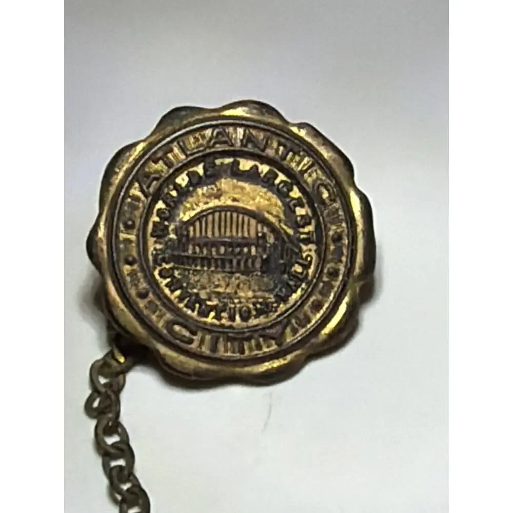 Vintage Atlantic City Convention Hall 36 Year Service Chain Lapel Pin Gold Tone